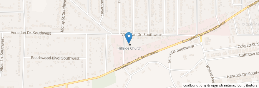 Mapa de ubicacion de Hillside Church en Estados Unidos Da América, Geórgia, Fulton County, Atlanta.
