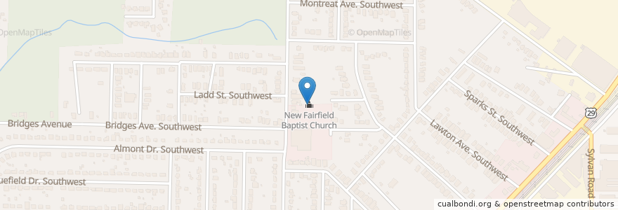 Mapa de ubicacion de New Fairfield Baptist Church en アメリカ合衆国, ジョージア州, Fulton County, Atlanta.