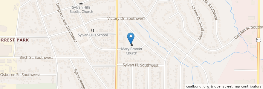 Mapa de ubicacion de Mary Branan Church en United States, Georgia, Fulton County, Atlanta.