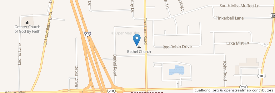 Mapa de ubicacion de Bethel Missionary Baptist Church en Verenigde Staten, Florida, Duval County, Jacksonville.