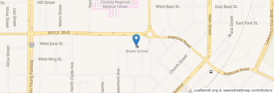 Mapa de ubicacion de Bryan School en アメリカ合衆国, フロリダ州, Osceola County, Kissimmee.