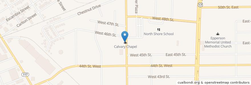 Mapa de ubicacion de Calvary Chapel en 美利坚合众国/美利堅合眾國, 佛罗里达州/佛羅里達州, 杜瓦尔县/杜瓦爾縣/杜瓦爾郡, 杰克逊维尔/傑克遜維爾.