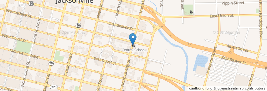 Mapa de ubicacion de Central School en 美利坚合众国/美利堅合眾國, 佛罗里达州/佛羅里達州, 杜瓦尔县/杜瓦爾縣/杜瓦爾郡, 杰克逊维尔/傑克遜維爾.