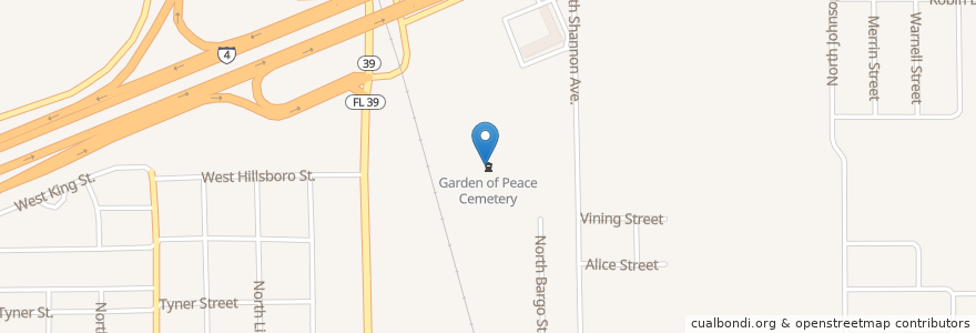 Mapa de ubicacion de Garden of Peace Cemetery en ایالات متحده آمریکا, فلوریدا, Hillsborough County, Plant City.