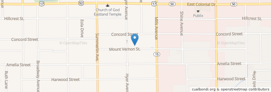 Mapa de ubicacion de Hillcrest Elementary School en États-Unis D'Amérique, Floride, Comté D'Orange, Orlando.