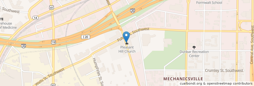 Mapa de ubicacion de Pleasant Hill Church en 미국, 조지아, Fulton County, Atlanta.
