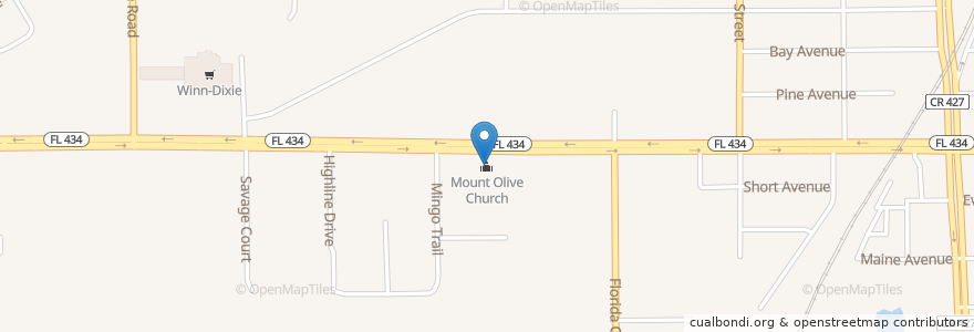 Mapa de ubicacion de Mount Olive Church en 미국, 플로리다주, Seminole County, Longwood.