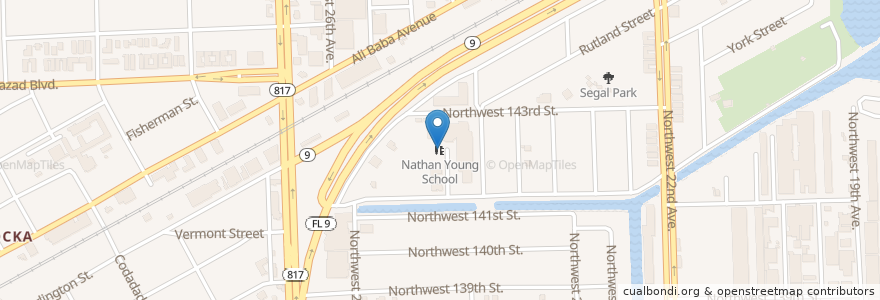 Mapa de ubicacion de Nathan Young School en 미국, 플로리다주, 마이애미데이드 군, Opa-Locka.