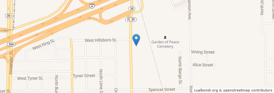 Mapa de ubicacion de Oaklawn Cemetery en Соединённые Штаты Америки, Флорида, Hillsborough County, Plant City.