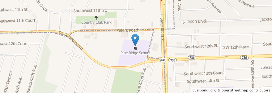 Mapa de ubicacion de Pine Ridge School en Vereinigte Staaten Von Amerika, Florida, Broward County.
