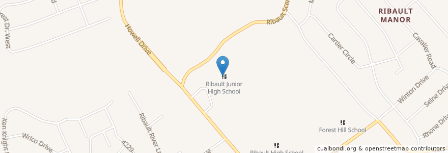 Mapa de ubicacion de Ribault Junior High School en Amerika Syarikat, Florida, Duval County, Jacksonville.