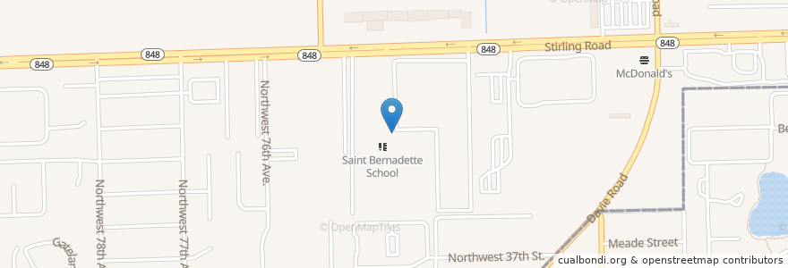 Mapa de ubicacion de Saint Bernadettes Church en الولايات المتّحدة الأمريكيّة, فلوريدا, Broward County, Davie.