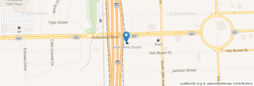 Mapa de ubicacion de Saint Johns Church en Estados Unidos Da América, Flórida, Broward County, Hollywood.
