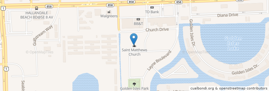 Mapa de ubicacion de Saint Matthews Church en United States, Florida, Broward County, Hallandale Beach.