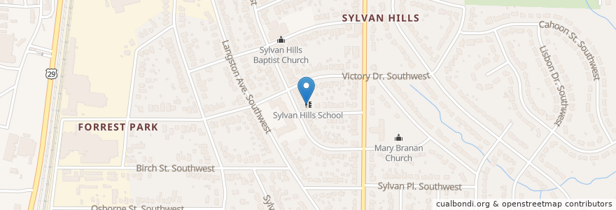 Mapa de ubicacion de Sylvan Hills School en الولايات المتّحدة الأمريكيّة, جورجيا, Fulton County, Atlanta.