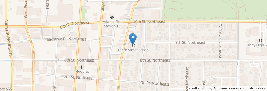 Mapa de ubicacion de Tenth Street School en Estados Unidos Da América, Geórgia, Fulton County, Atlanta.