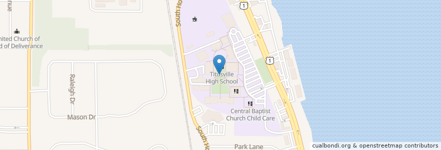 Mapa de ubicacion de Titusville High School en 美利坚合众国/美利堅合眾國, 佛罗里达州/佛羅里達州, 布里瓦德县/布里瓦德縣/布里瓦德郡, 泰特斯维尔/泰特斯維爾.