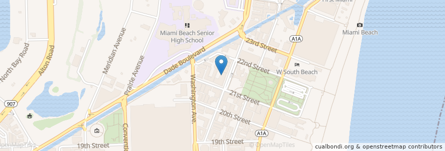 Mapa de ubicacion de Temple Beth Shalom en 美利坚合众国/美利堅合眾國, 佛罗里达州/佛羅里達州, 迈阿密-戴德县/邁亞美戴德縣/邁阿密-戴德郡, 迈阿密海滩/邁阿密海灘.