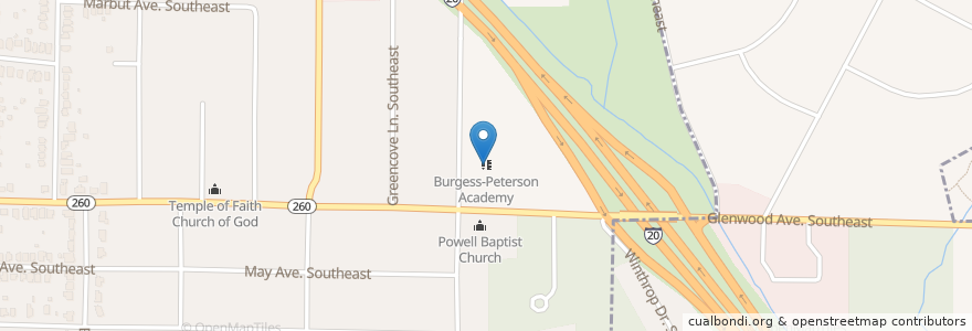 Mapa de ubicacion de Burgess-Peterson Academy en Amerika Syarikat, Georgia, Dekalb County, Atlanta.