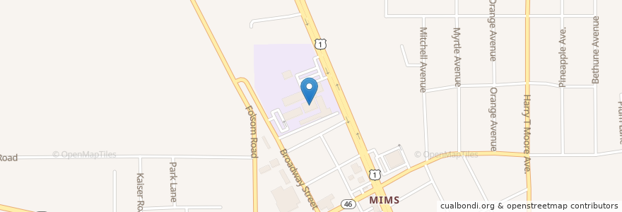 Mapa de ubicacion de Mims Elementary School en Stati Uniti D'America, Florida, Brevard County.