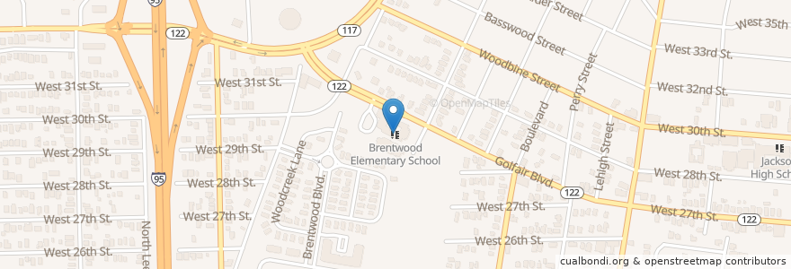 Mapa de ubicacion de Brentwood Elementary School en アメリカ合衆国, フロリダ州, デュバル郡, ジャクソンビル.