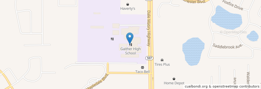 Mapa de ubicacion de Gaither High School en Verenigde Staten, Florida, Hillsborough County.
