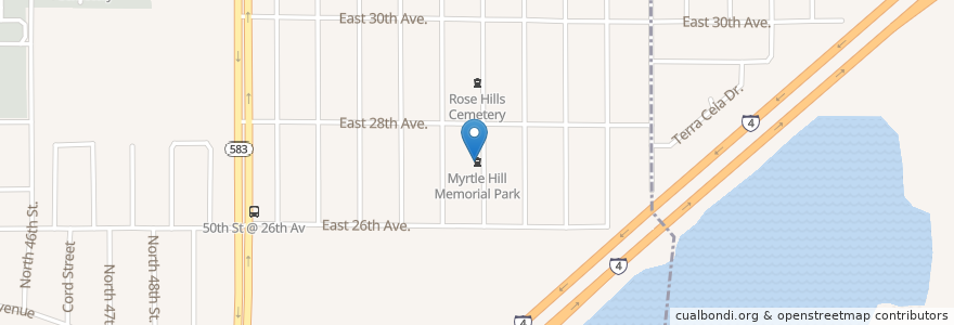 Mapa de ubicacion de Myrtle Hill Memorial Park en ایالات متحده آمریکا, فلوریدا, Hillsborough County, Tampa.