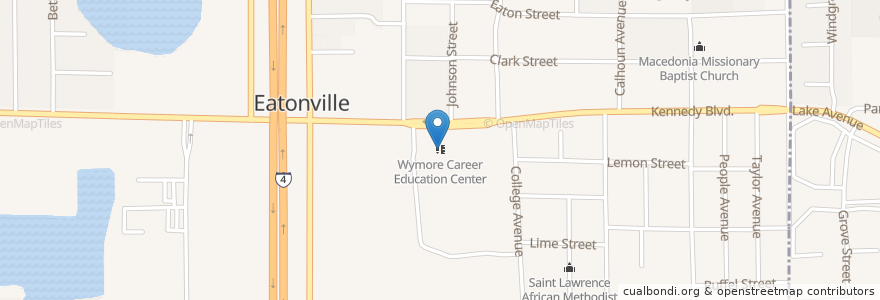 Mapa de ubicacion de Wymore Career Education Center en ایالات متحده آمریکا, فلوریدا, شهرستان اورنج، فلوریدا, Maitland, Eatonville.