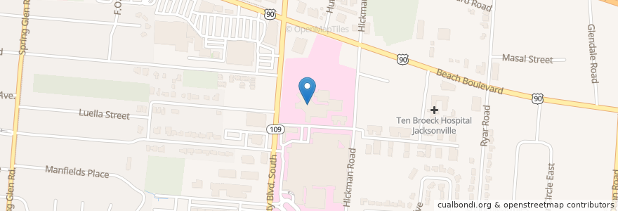 Mapa de ubicacion de Brooks Rehabilitation Hospital en États-Unis D'Amérique, Floride, Comté De Duval, Jacksonville.