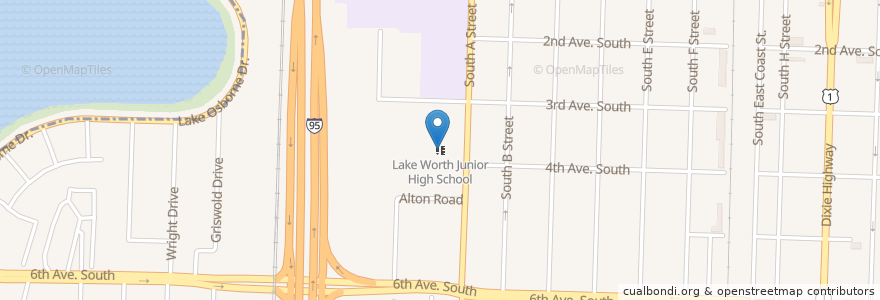 Mapa de ubicacion de Lake Worth Junior High School en Estados Unidos De América, Florida, Palm Beach County, Lake Worth Beach.