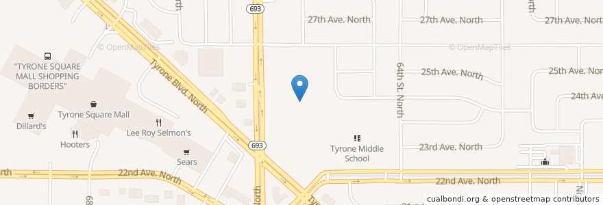 Mapa de ubicacion de Tyrone Elementary School en Соединённые Штаты Америки, Флорида, Pinellas County, St. Petersburg.