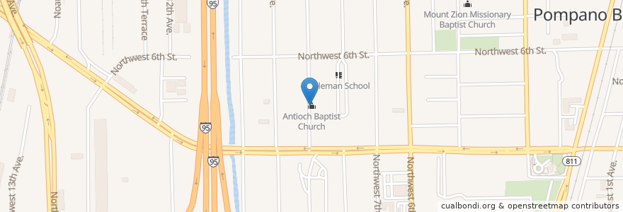 Mapa de ubicacion de Antioch Baptist Church en Vereinigte Staaten Von Amerika, Florida, Broward County, Pompano Beach.