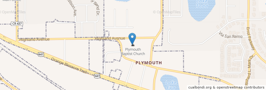 Mapa de ubicacion de Plymouth Baptist Church en Соединённые Штаты Америки, Флорида, Ориндж.