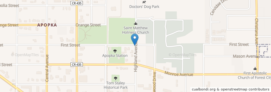 Mapa de ubicacion de Apopka Assembly of God Church en Соединённые Штаты Америки, Флорида, Ориндж, Apopka.