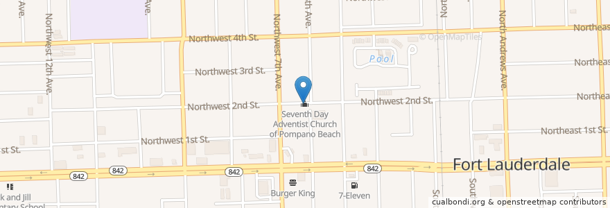 Mapa de ubicacion de Seventh Day Adventist Church of Pompano Beach en Amerika Birleşik Devletleri, Florida, Broward County, Fort Lauderdale.