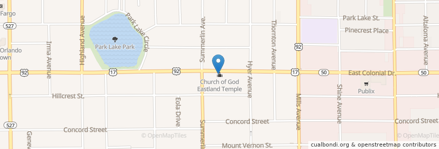 Mapa de ubicacion de Church of God Eastland Temple en United States, Florida, Orange County, Orlando.