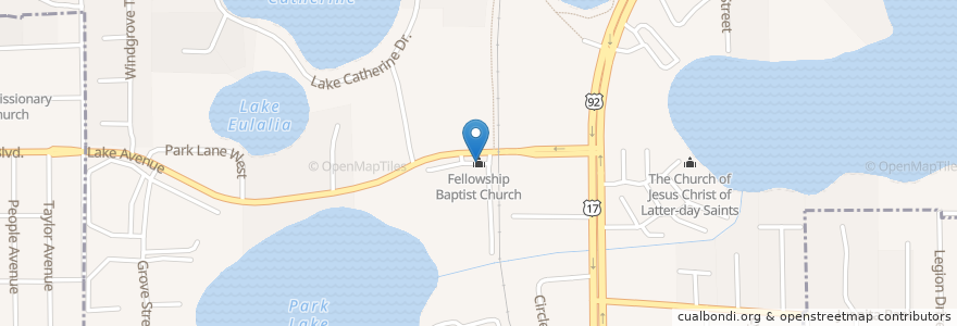Mapa de ubicacion de Fellowship Baptist Church en 美利坚合众国/美利堅合眾國, 佛罗里达州/佛羅里達州, 橙县/橙縣/橘郡, Maitland.