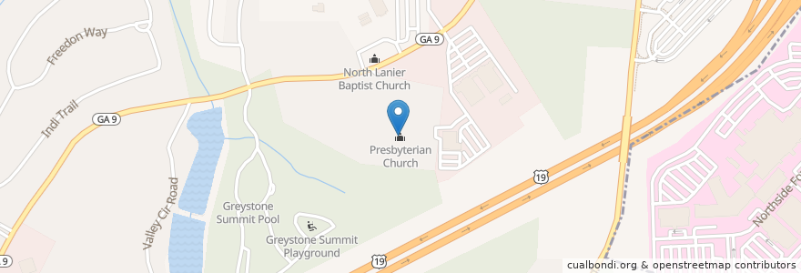 Mapa de ubicacion de Presbyterian Church en United States, Georgia, Forsyth County.