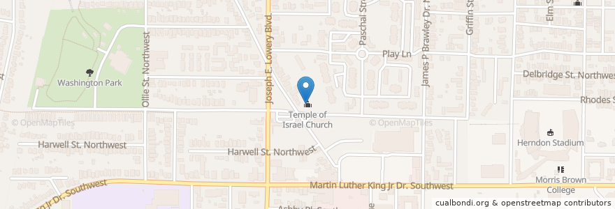 Mapa de ubicacion de Temple of Israel Church en アメリカ合衆国, ジョージア州, Fulton County, Atlanta.
