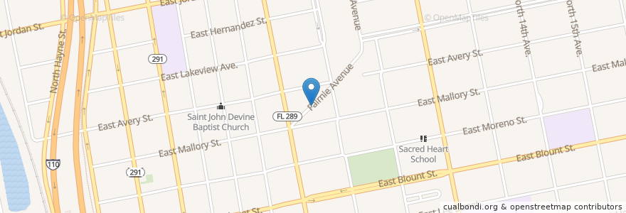 Mapa de ubicacion de Church of Leonard Street en Vereinigte Staaten Von Amerika, Florida, Escambia County, Pensacola.