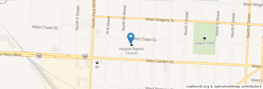 Mapa de ubicacion de Heights Baptist Church en Vereinigte Staaten Von Amerika, Florida, Escambia County, Pensacola.