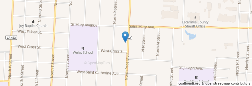 Mapa de ubicacion de Springhill Baptist Church en États-Unis D'Amérique, Floride, Escambia County.