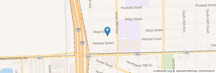 Mapa de ubicacion de Westside Baptist Church School en Estados Unidos Da América, Flórida, Broward County, Hollywood.