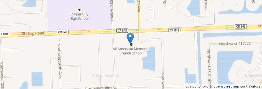 Mapa de ubicacion de All American Memorial Church School en 美利坚合众国/美利堅合眾國, 佛罗里达州/佛羅里達州, Broward County, Cooper City.