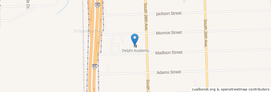 Mapa de ubicacion de Delphi Academy en Vereinigte Staaten Von Amerika, Florida, Broward County, Hollywood.