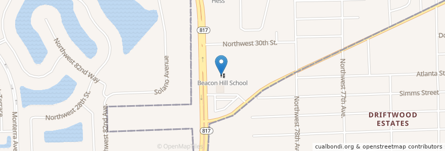 Mapa de ubicacion de Beacon Hill School en Stati Uniti D'America, Florida, Broward County, Davie.