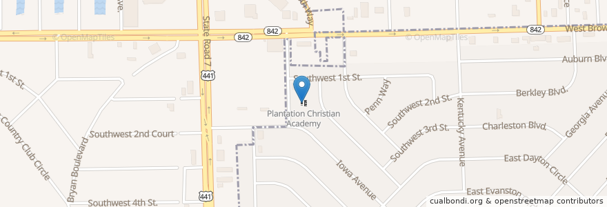 Mapa de ubicacion de Plantation Christian Academy en アメリカ合衆国, フロリダ州, Broward County, Fort Lauderdale.