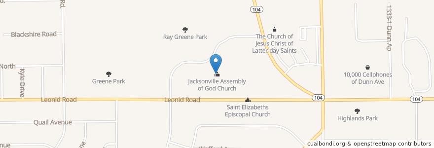 Mapa de ubicacion de Jacksonville Assembly of God Church en 美利坚合众国/美利堅合眾國, 佛罗里达州/佛羅里達州, 杜瓦尔县/杜瓦爾縣/杜瓦爾郡, 杰克逊维尔/傑克遜維爾.