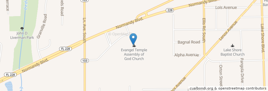 Mapa de ubicacion de Evangel Temple Assembly of God Church en Amerika Syarikat, Florida, Duval County, Jacksonville.