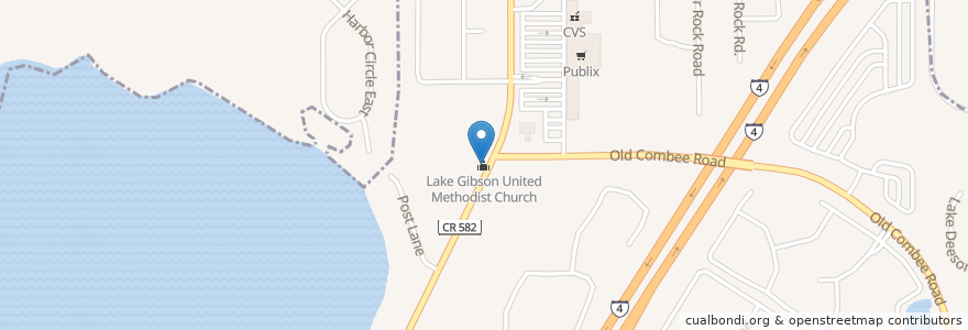 Mapa de ubicacion de Lake Gibson United Methodist Church en Amerika Syarikat, Florida, Polk County, Lakeland.
